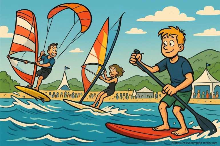 Trois enfants pratiquant sports nautiques