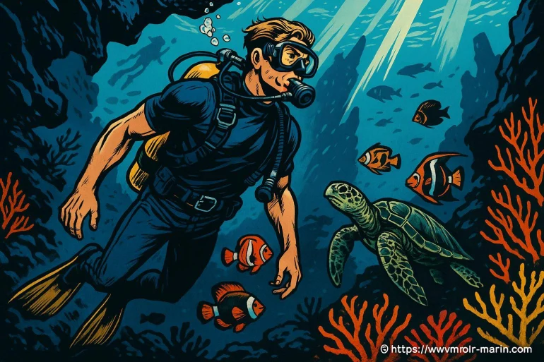 Plongeur observant une tortue marine