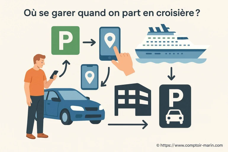 Illustration parking croisière et navigation mobile