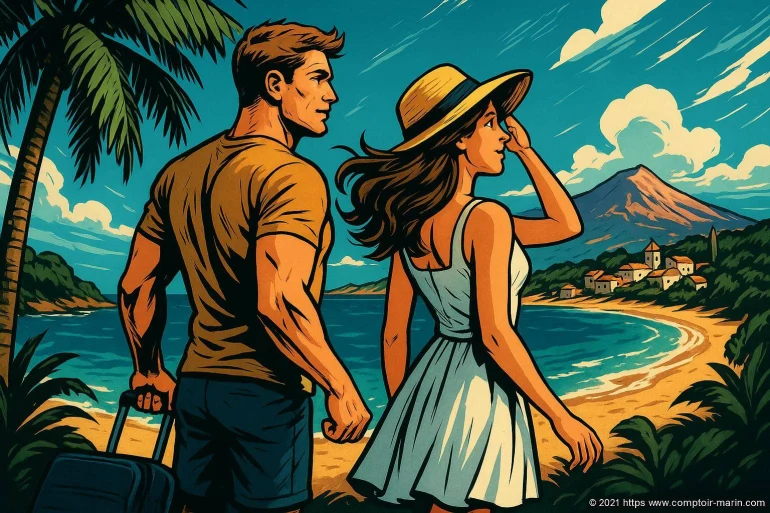 Couple en vacances sur une plage tropicale