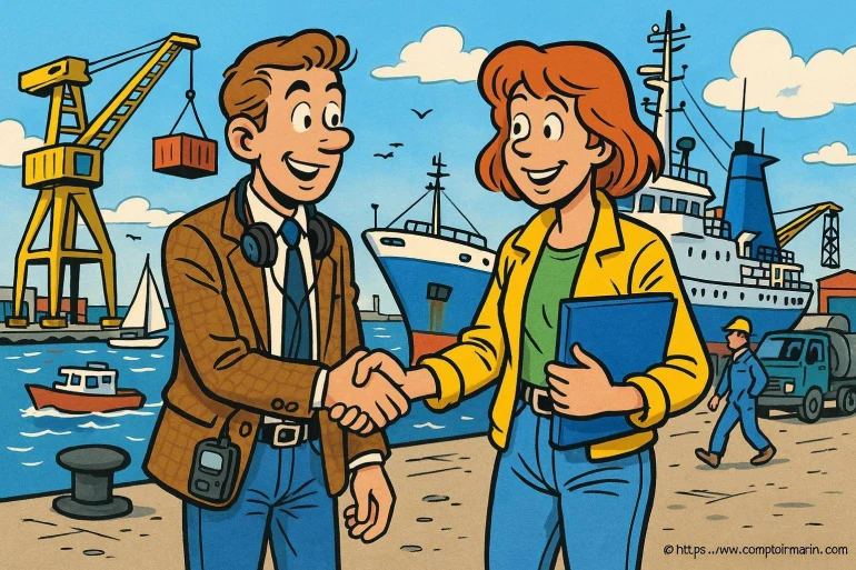 Deux professionnels se serrant la main au port