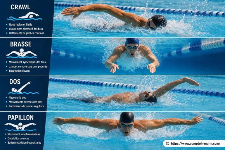 Techniques de natation : comment maîtriser crawl, brasse, dos et papillon