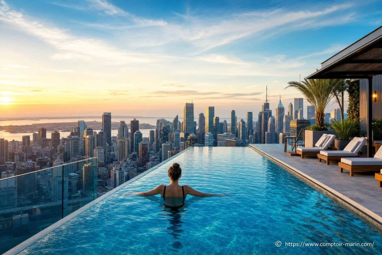 Piscines sur toit : nager en altitude avec vue imprenable
