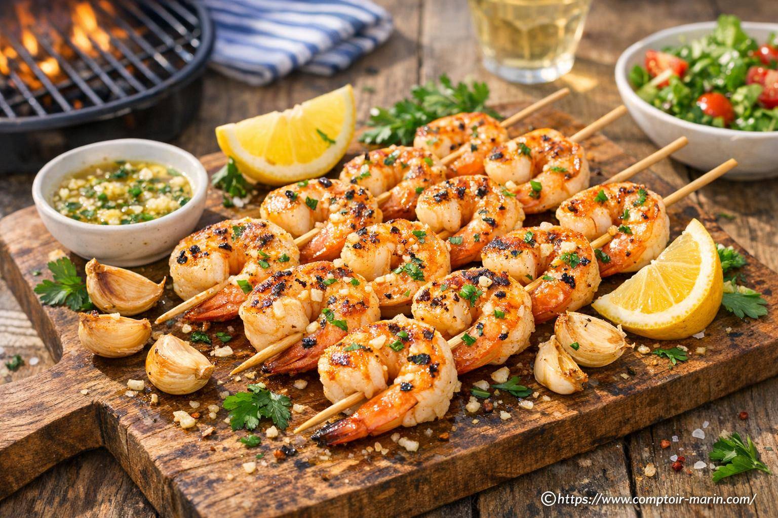 Brochettes de crevettes à l'ail : recette estivale facile et savoureuse